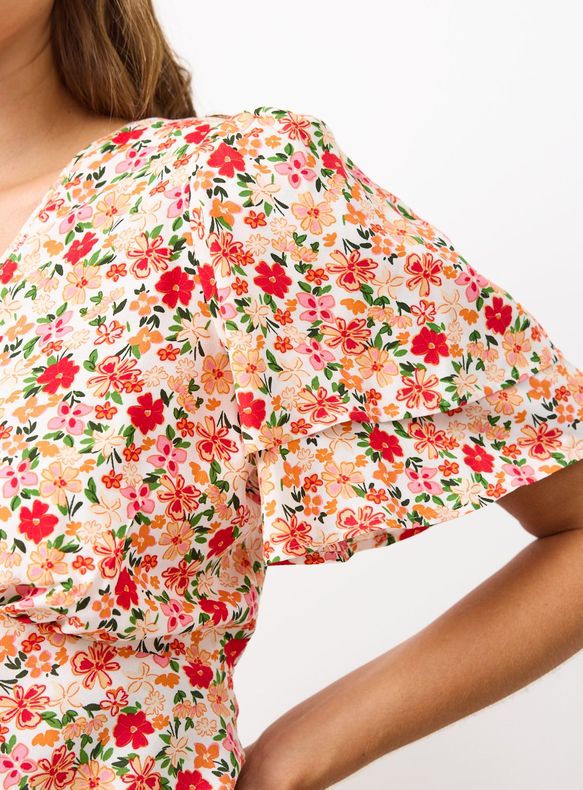 Orange Floral Printed Short Sleeve Tie Back Top 20 - Image 3 thumbnail